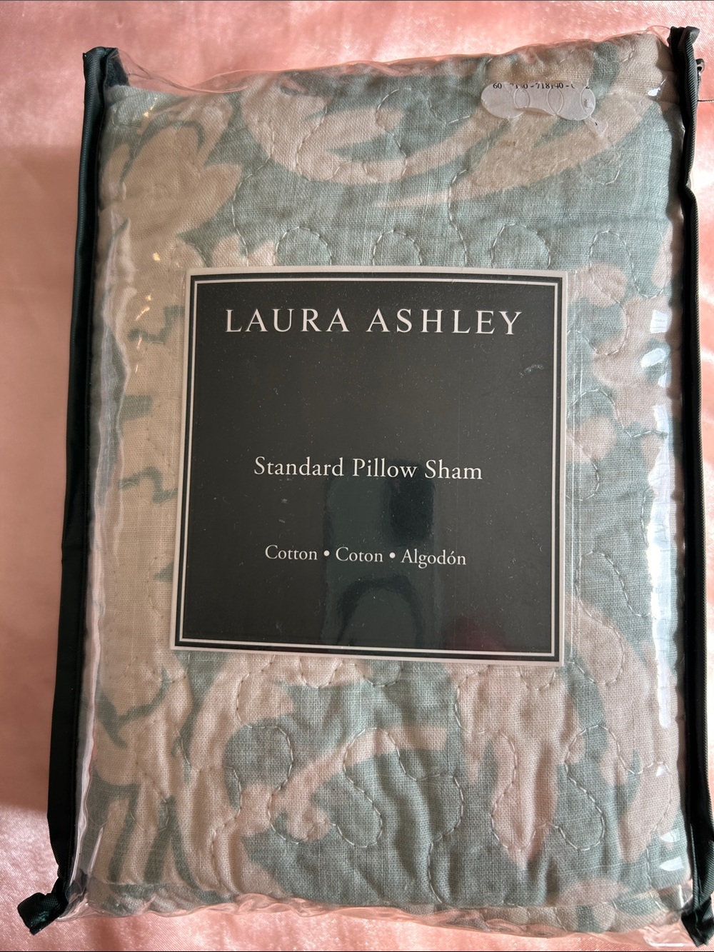 Laura Ashley Blue and Cream Quilted Cotton Pillow Sham